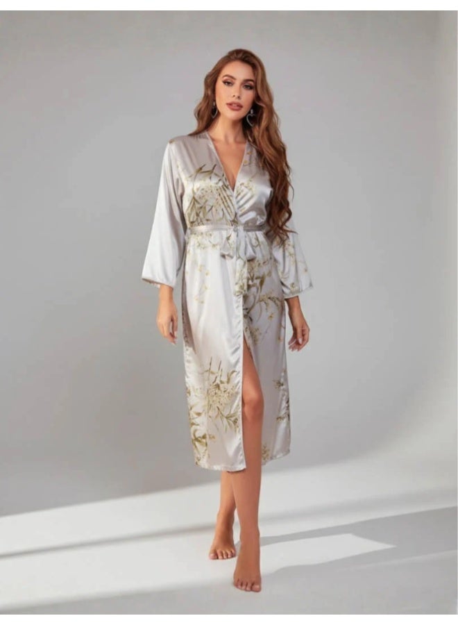 ناكسوس قمصان نوم نسائية، روب استحمام، صيفي، بأكمام طويلة، رداء من الساتان، بيجامات كيمونو - Image 1